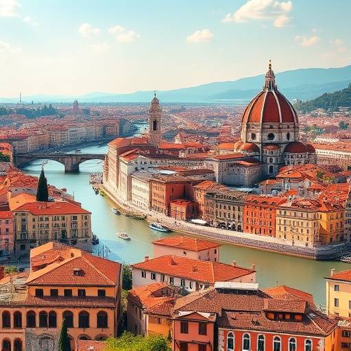 Immagine panoramica di una citt&radic;&dagger; turistica italiana, come Venezia o Firenze